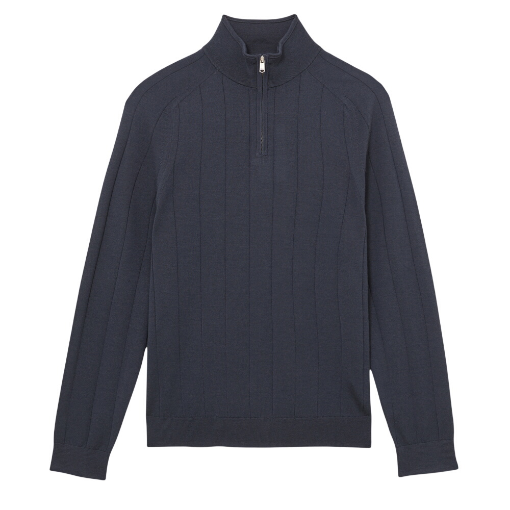REISS Findlay Merino Wool Wide-Rib Half-Zip Jumper